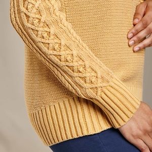 Toad & Co Cambridge Cable Crew Women's Size Medium Yellow Ribbed Knit Sweater